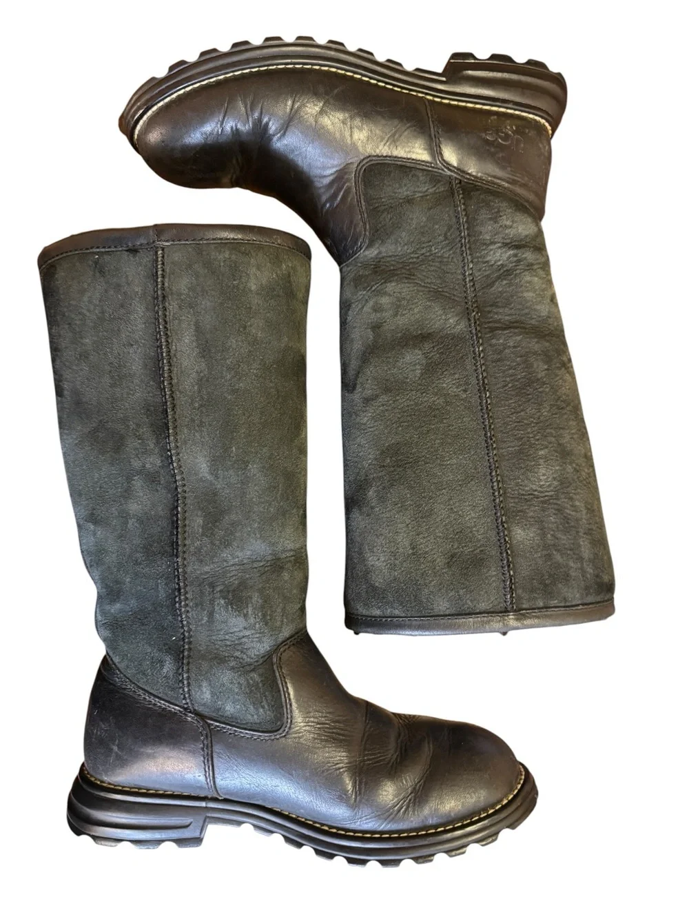 UGG Black Leather & Suede Pull-On Winter Boots Women’s 9